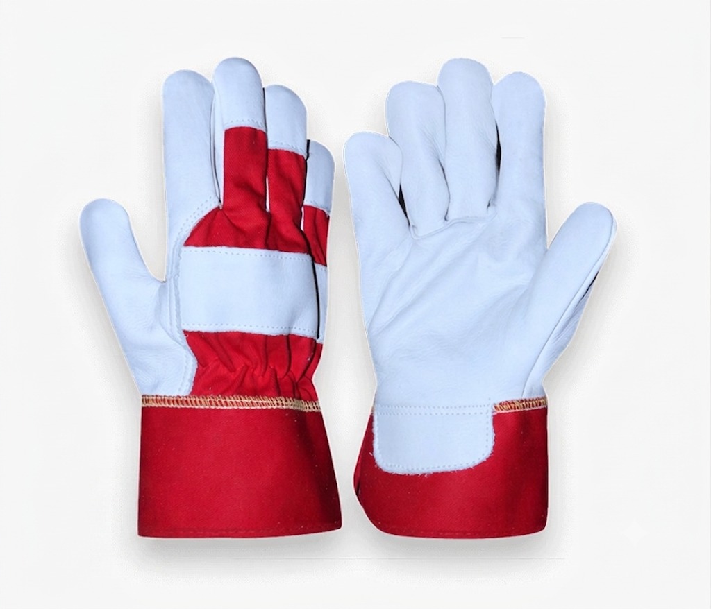 Red cuff leather palm glove