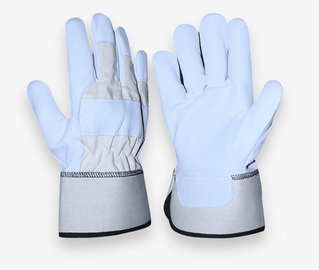 Grey cuff leather palm glove